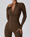 Seamless Zip-Up Long-Sleeve Yoga Jumpsuit