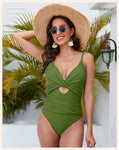 Hollow Out One-Piece Swimsuit Deep V Swimwear for Women, Triangle Back Bathing Suit with Tummy Coverage