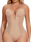 Women Shapewear Bodysuit Built in Bra Tummy Control U Plunge Backless Thong Body Suits