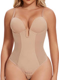 Women Shapewear Bodysuit Built in Bra Tummy Control U Plunge Backless Thong Body Suits