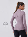 Women's Fall Yoga Jacket Long Sleeve Slim Fit High Neck Running Cycling Fitness Top