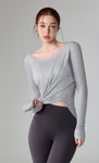 Women's Off-Shoulder Loose Fit Yoga Top - Fall Long Sleeve Activewear