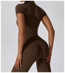 Zippered Short Sleeve Yoga Bodysuit