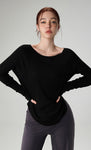 Women's Off-Shoulder Loose Fit Yoga Top - Fall Long Sleeve Activewear