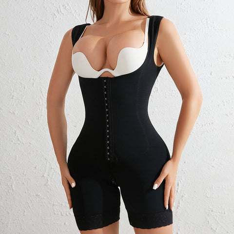 One-piece bodysuit with 4-hooks body corset shapewear with lace for women