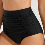 High-Waisted Elastic Ruched Swim Trunks Conservative Swimwear for Women