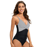 Women's Swimwear Striped Halter One-Piece Swimsuit Open Back Triangle Bathing Suit