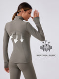 Women's Fall Yoga Jacket Long Sleeve Slim Fit High Neck Running Cycling Fitness Top