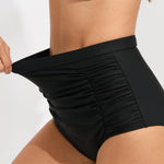 High-Waisted Elastic Ruched Swim Trunks Conservative Swimwear for Women