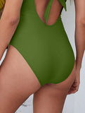 Hollow Out One-Piece Swimsuit Deep V Swimwear for Women, Triangle Back Bathing Suit with Tummy Coverage
