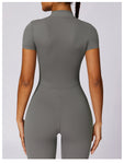 Zippered Short Sleeve Yoga Bodysuit