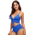 Women's Sexy High-Waisted Bikini: Deep V Drawstring Strap Two-Piece Swimwear