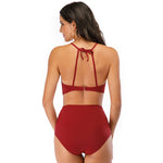Women's High-Waisted Bikini Fashionable Hollow Out Strap Triangle Two-Piece Swimwear with Tummy Coverage