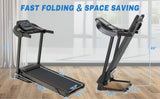 Compact Easy Folding Treadmill Motorized Running Jogging Machine with Audio Speakers and Incline Adjuster