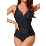 Deep V Crossed Ruched European Style Swimsuit Body-Shaping Tummy-Control One-Piece Swimwear for Women