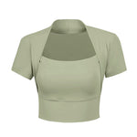 Stylish Yoga Tee with Built-in Chest Padding: Slimming Short Sleeve Fitness Top for Women