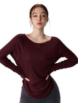 Women's Off-Shoulder Loose Fit Yoga Top - Fall Long Sleeve Activewear