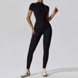 Zippered Short Sleeve Yoga Bodysuit