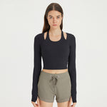 Trendy Halter-Neck Long-Sleeve Yoga Top – Sculpting, Ultra-Soft, and Fashion-Forward