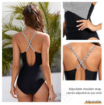 Women's Swimwear Striped Halter One-Piece Swimsuit Open Back Triangle Bathing Suit