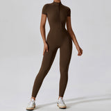 Zippered Short Sleeve Yoga Bodysuit