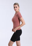 Women's fitness short sleeved suit seamless knitted tight fitting T-shirt