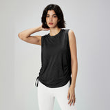 women's Bamboo breathable yoga vest loose round neck sleeveless sports top drawstring yoga cover