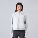 Women's Fleece Lined Half Zip Hoodie Fall Winter Loose Fit Yoga Fitness Sweatshirt