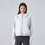 Women's Fleece Lined Half Zip Hoodie Fall Winter Loose Fit Yoga Fitness Sweatshirt