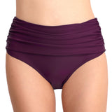 Women's High-Waisted Elastic Ruched Swim Trunks: Conservative Triangle Bikini Bottoms