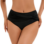 Women's High-Waisted Elastic Ruched Swim Trunks Conservative  Triangle Bikini Bottoms