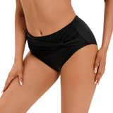 Women's High-Waisted Elastic Ruched Swim Trunks Conservative  Triangle Bikini Bottoms