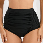 High-Waisted Elastic Ruched Swim Trunks Conservative Swimwear for Women