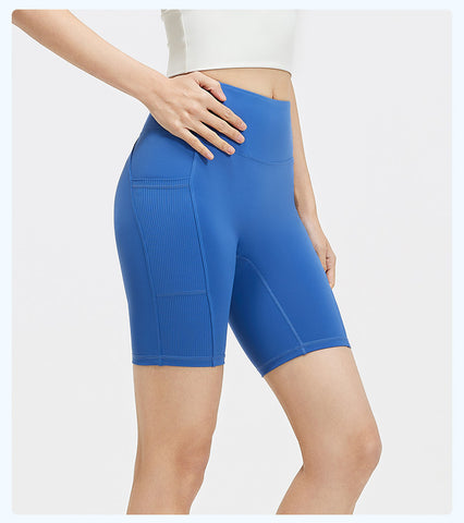 Stripe & Sculpt High-Waist Yoga Shorts