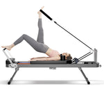 Foldable Pilates Reformer Bed with Adjustable Resistance for Home Workouts Black