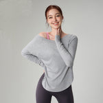 Women's Off-Shoulder Loose Fit Yoga Top - Fall Long Sleeve Activewear