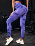Women's high waist Peach tie dye yoga pants abdominal tightening hip lifting fitness seamless sports tight pants legging