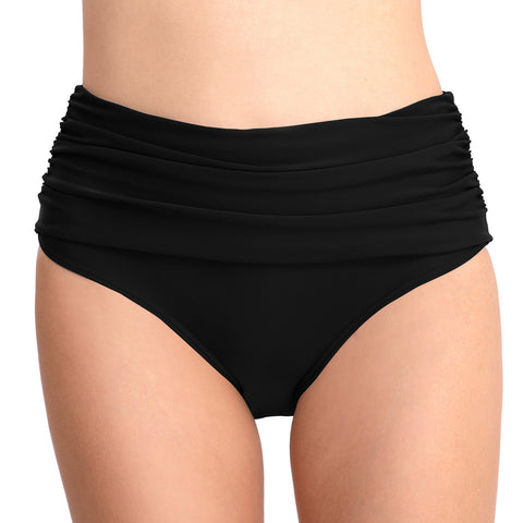 Women's High-Waisted Elastic Ruched Swim Trunks: Conservative Triangle Bikini Bottoms