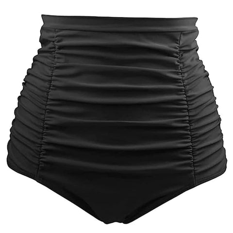 High-Waisted Elastic Ruched Swim Trunks Conservative Swimwear for Women
