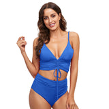 Women's Sexy High-Waisted Bikini: Deep V Drawstring Strap Two-Piece Swimwear