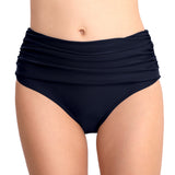 Women's High-Waisted Elastic Ruched Swim Trunks: Conservative Triangle Bikini Bottoms