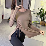 Long Sleeve Split Hem Sports Hoodie: Loose Fit, Quick-Dry Workout Top for Women, Perfect for Running and Yoga