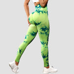 Women's high waist Peach tie dye yoga pants abdominal tightening hip lifting fitness seamless sports tight pants legging