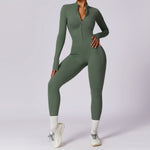 Seamless Zip-Up Long-Sleeve Yoga Jumpsuit