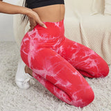 Women's high waist Peach tie dye yoga pants abdominal tightening hip lifting fitness seamless sports tight pants legging