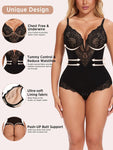 Lace Shapewear Bodysuit for Women Tummy Control Thong Body Suit Sculpting V Neck Body Shaper