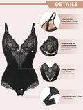 Lace Shapewear Bodysuit for Women Tummy Control Thong Body Suit Sculpting V Neck Body Shaper