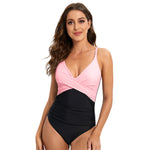 Women's Swimwear Striped Halter One-Piece Swimsuit Open Back Triangle Bathing Suit