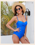 Open Back Triangle Halter One-Piece Swimsuit Twist Front Sexy Swimwear for Women