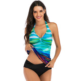 Sexy Gradient Print Halter Neck Two-Piece Swimwear for Women